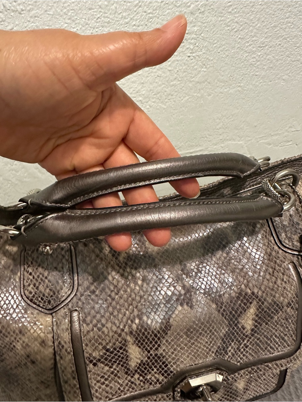Coach Campbell Snakeskin Embossed Leather Larger Satchel with Top Handles - Picture 10 of 16
